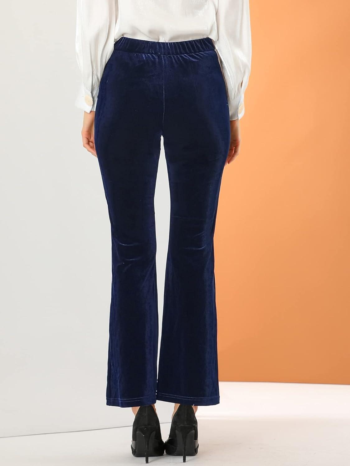imageAllegra K Womens Velvet Pants Botton Decor High Waist Wide Flare Leg PantsDark Purple