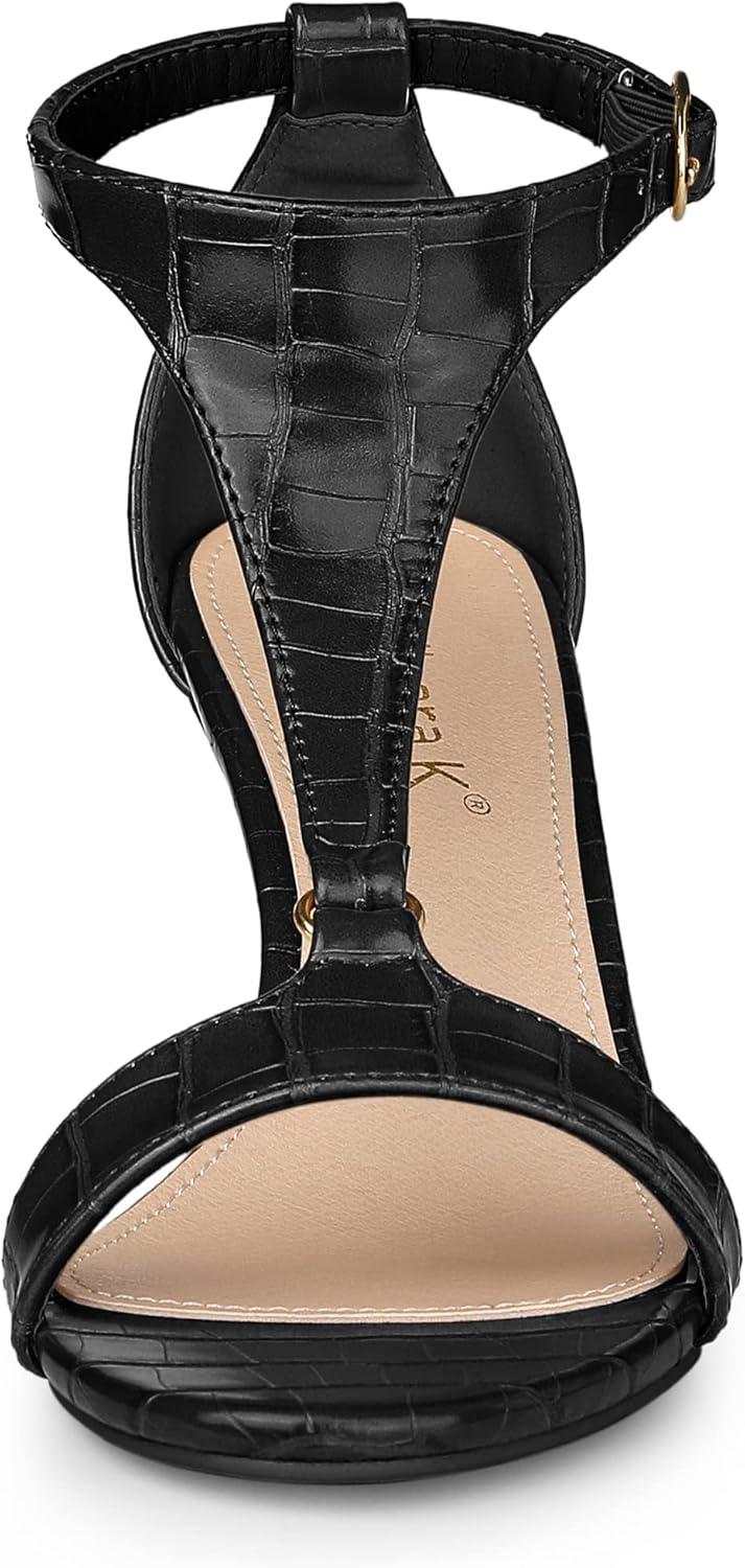imageAllegra K Womens t Strap Embossed Kitten Heel SandalsBlack