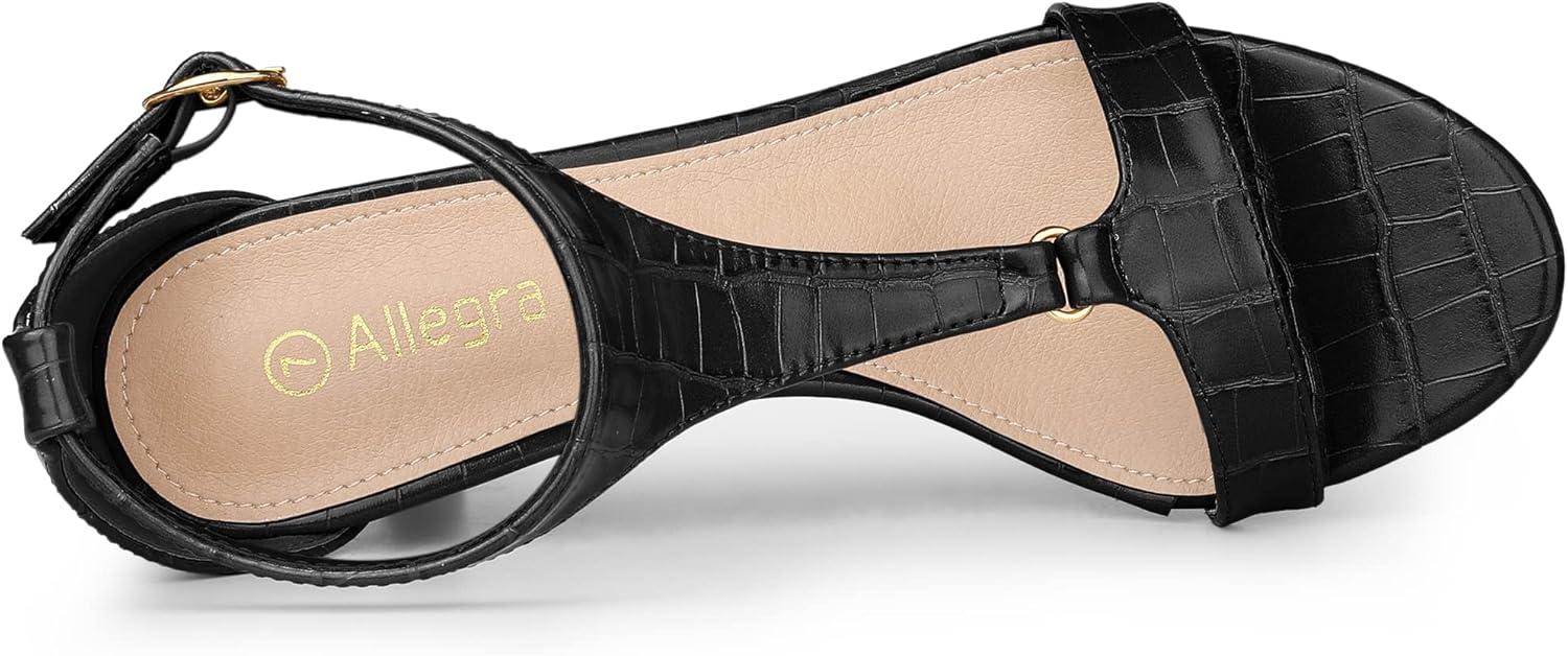 imageAllegra K Womens t Strap Embossed Kitten Heel SandalsBlack