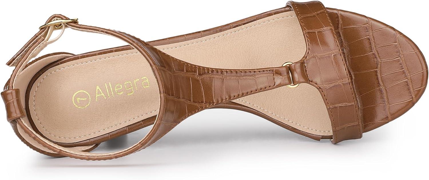 imageAllegra K Womens t Strap Embossed Kitten Heel SandalsBrown