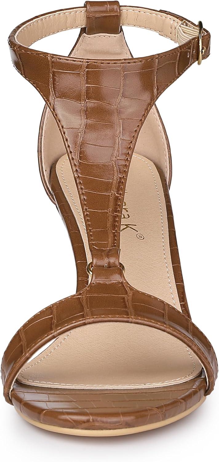 imageAllegra K Womens t Strap Embossed Kitten Heel SandalsBrown