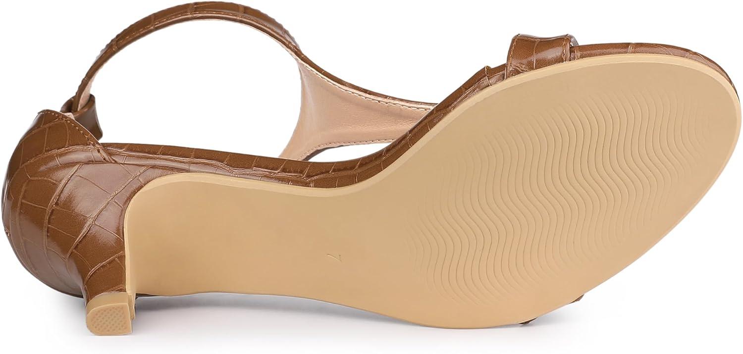 imageAllegra K Womens t Strap Embossed Kitten Heel SandalsBrown