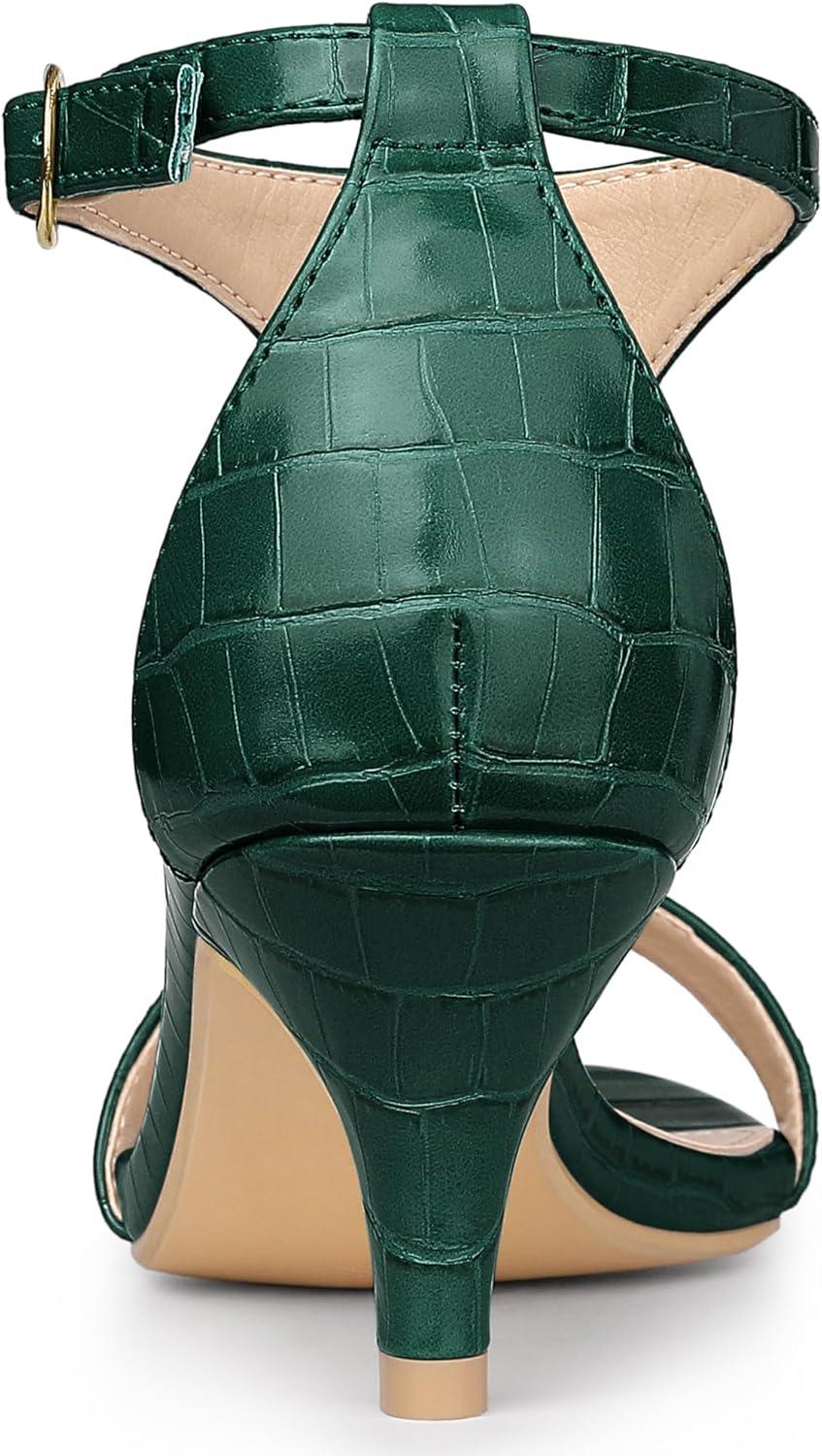 imageAllegra K Womens t Strap Embossed Kitten Heel SandalsDark Green