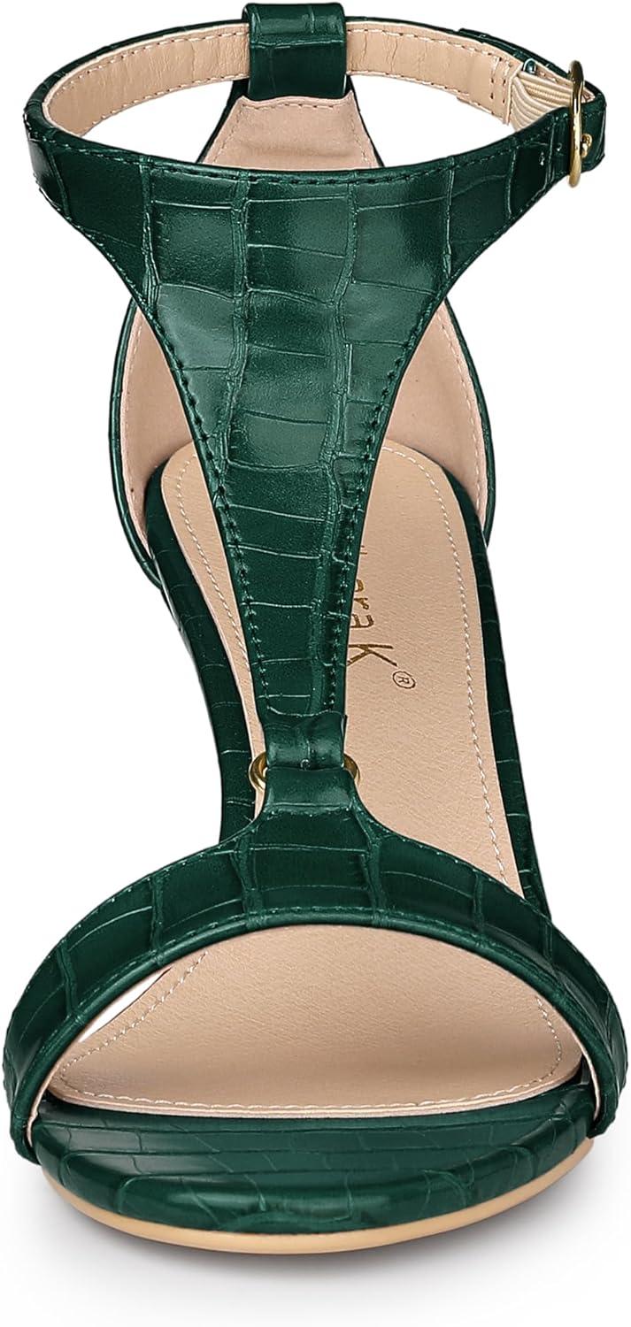 imageAllegra K Womens t Strap Embossed Kitten Heel SandalsDark Green