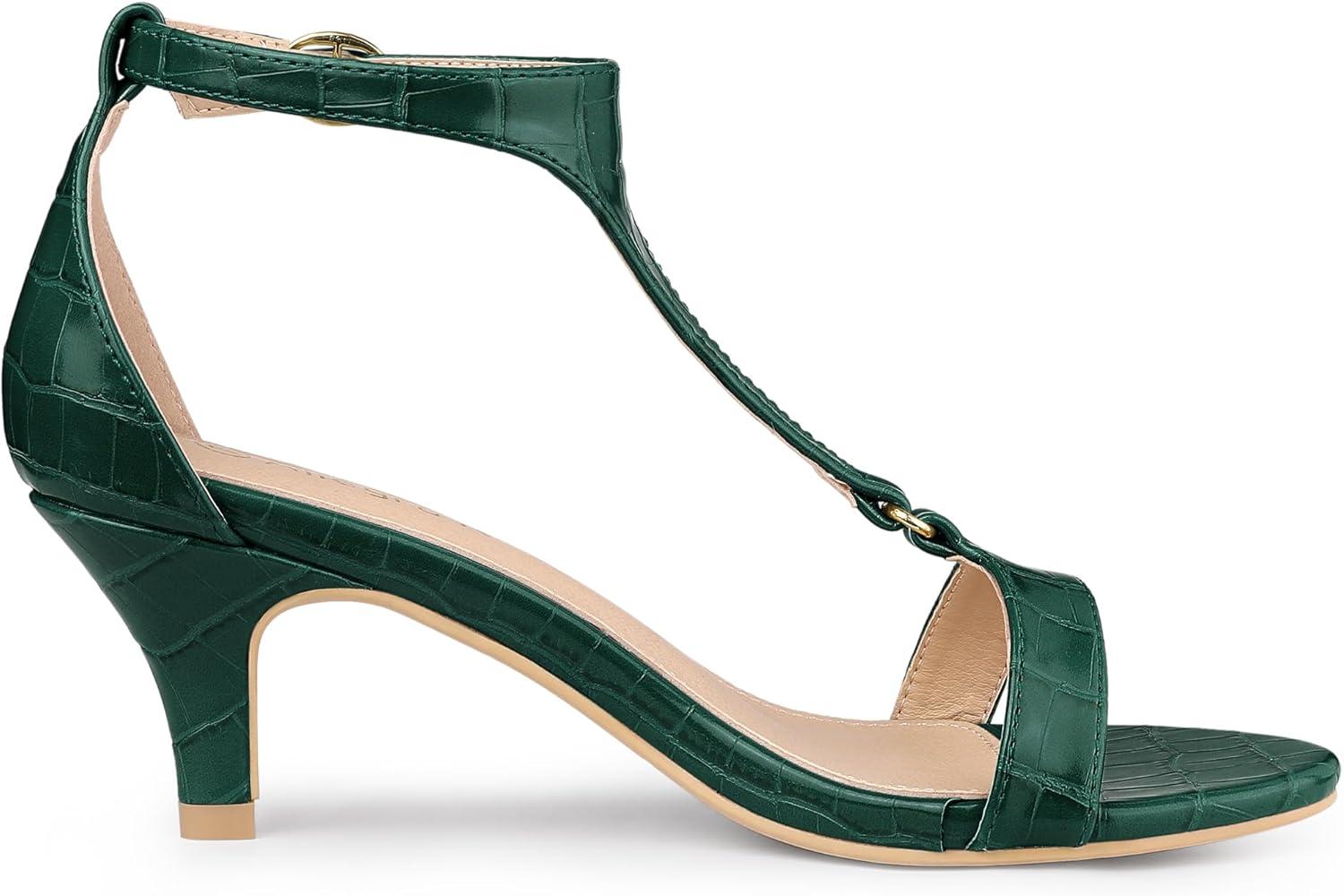 imageAllegra K Womens t Strap Embossed Kitten Heel SandalsDark Green
