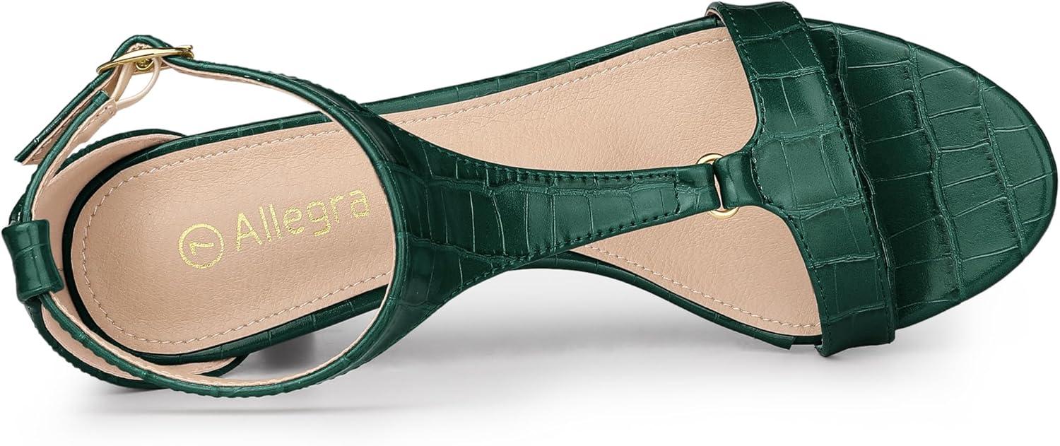 imageAllegra K Womens t Strap Embossed Kitten Heel SandalsDark Green