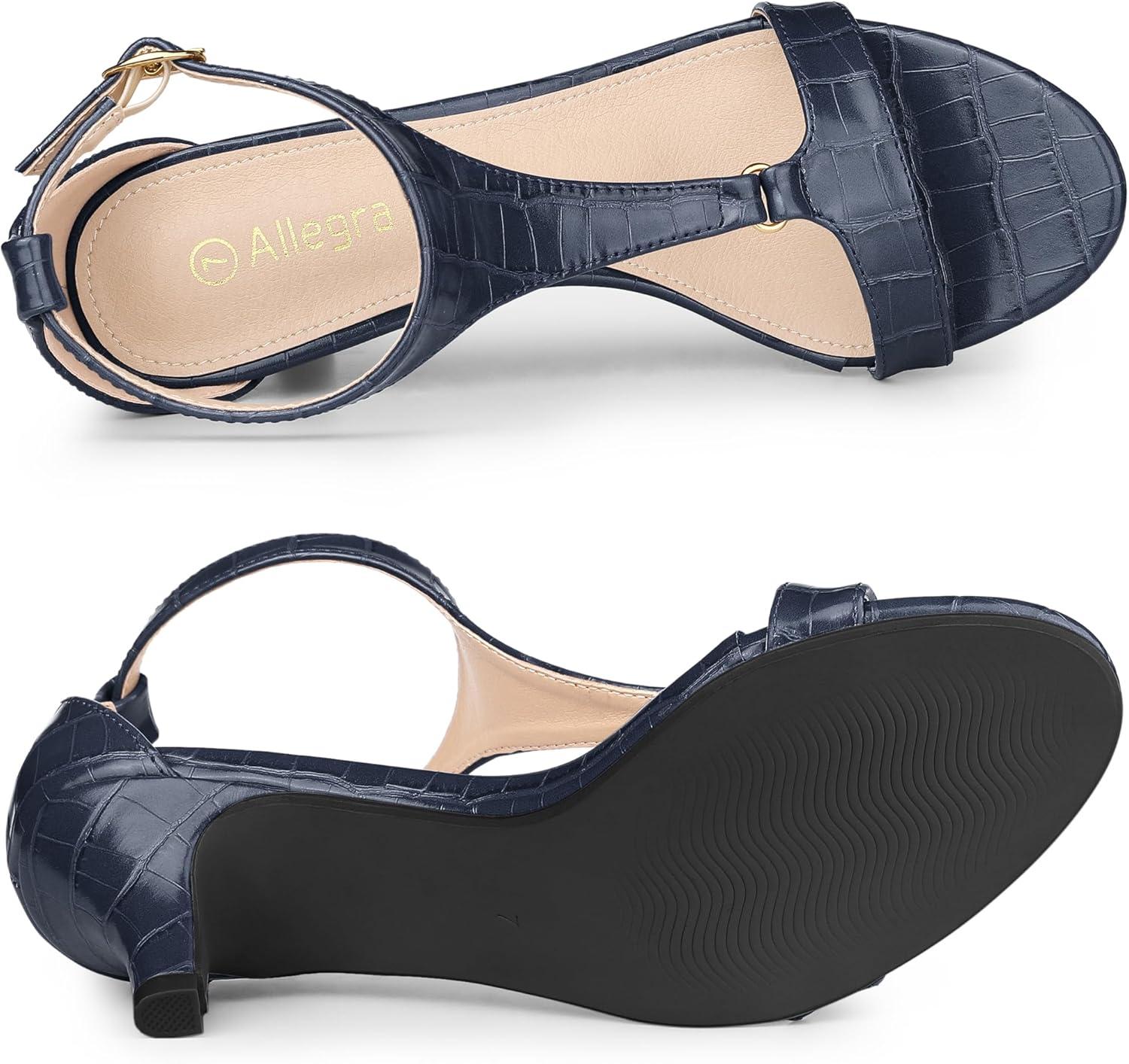 imageAllegra K Womens t Strap Embossed Kitten Heel SandalsNavy Blue