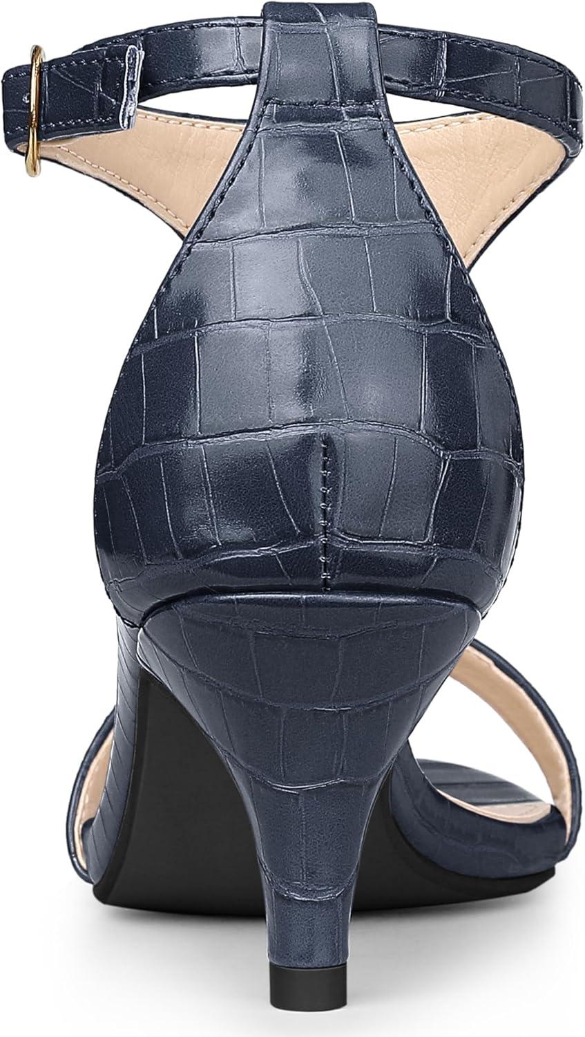 imageAllegra K Womens t Strap Embossed Kitten Heel SandalsNavy Blue