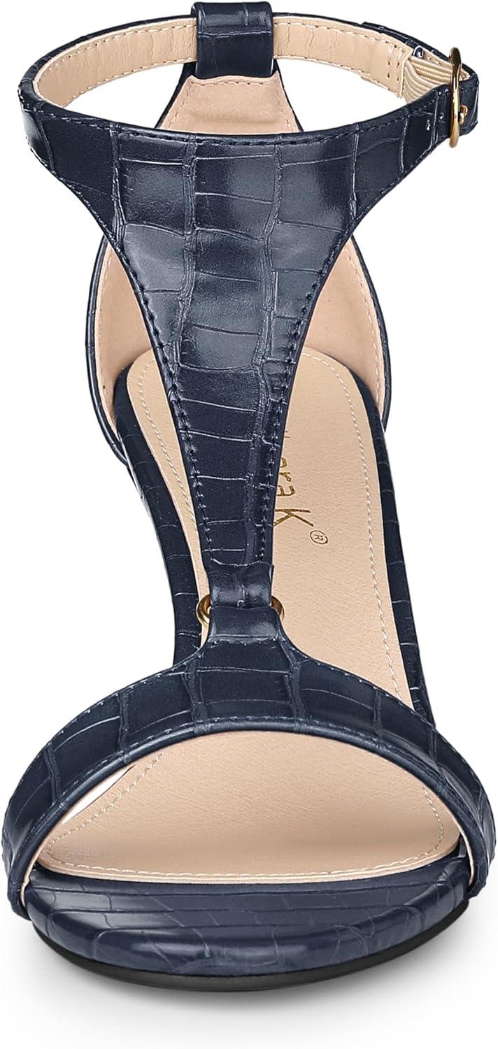 imageAllegra K Womens t Strap Embossed Kitten Heel SandalsNavy Blue