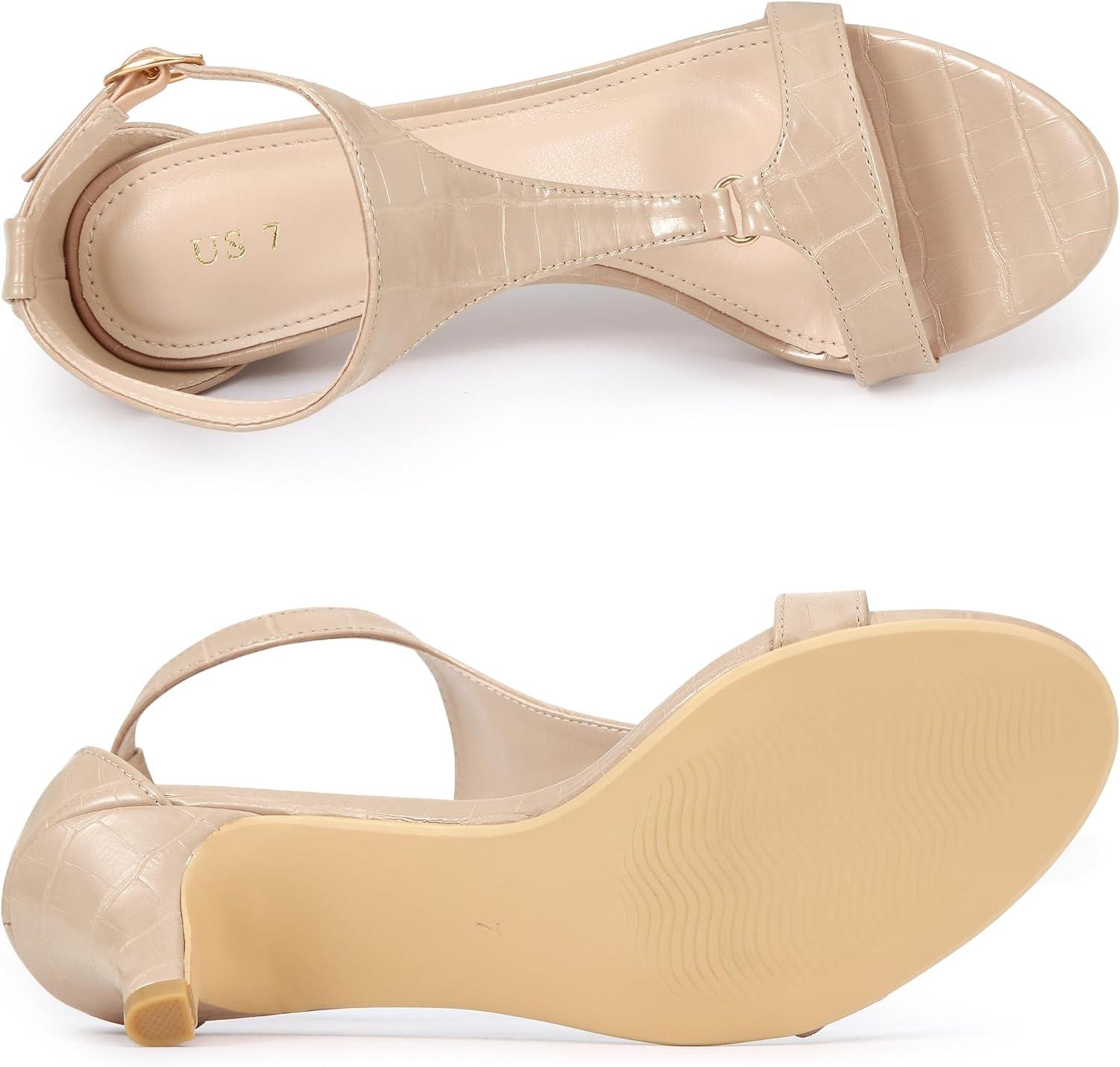 imageAllegra K Womens t Strap Embossed Kitten Heel SandalsNude