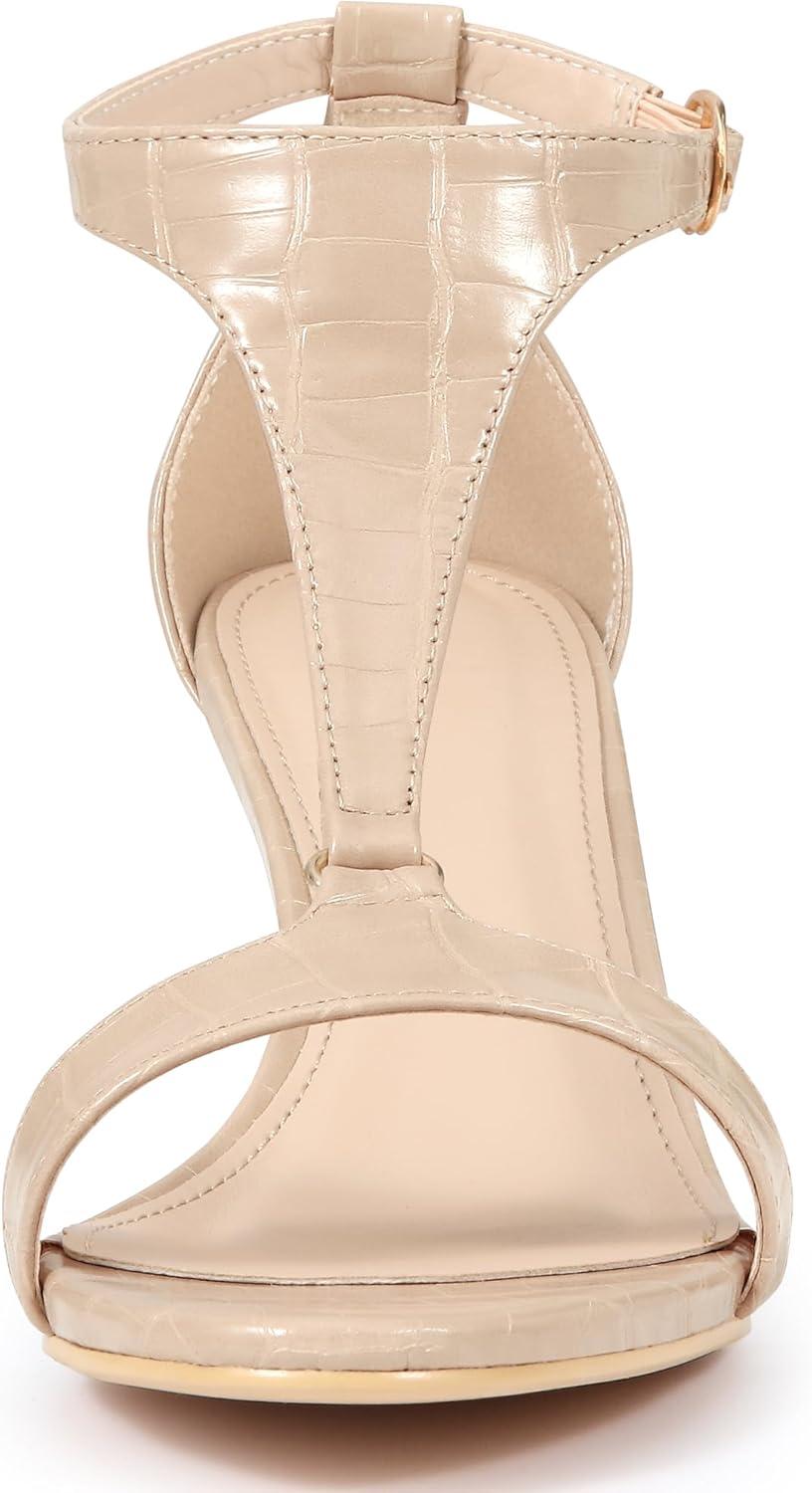 imageAllegra K Womens t Strap Embossed Kitten Heel SandalsNude