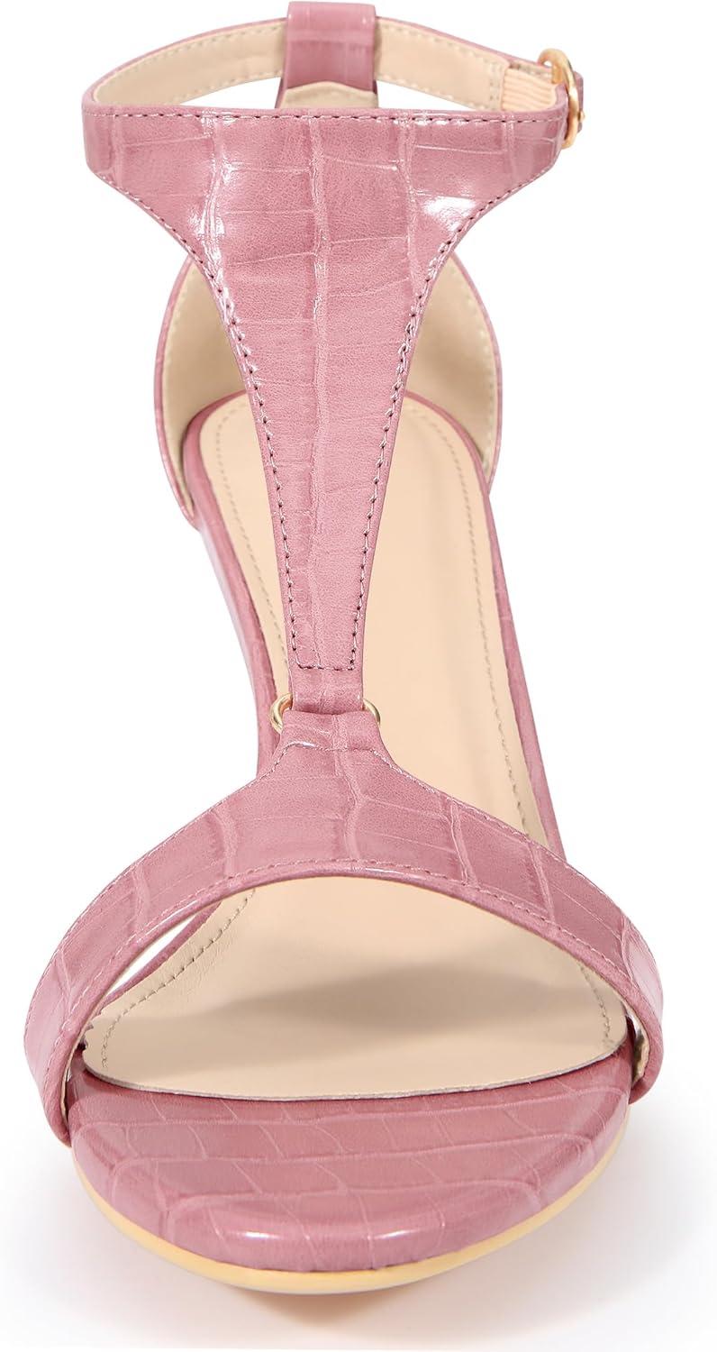imageAllegra K Womens t Strap Embossed Kitten Heel SandalsPink