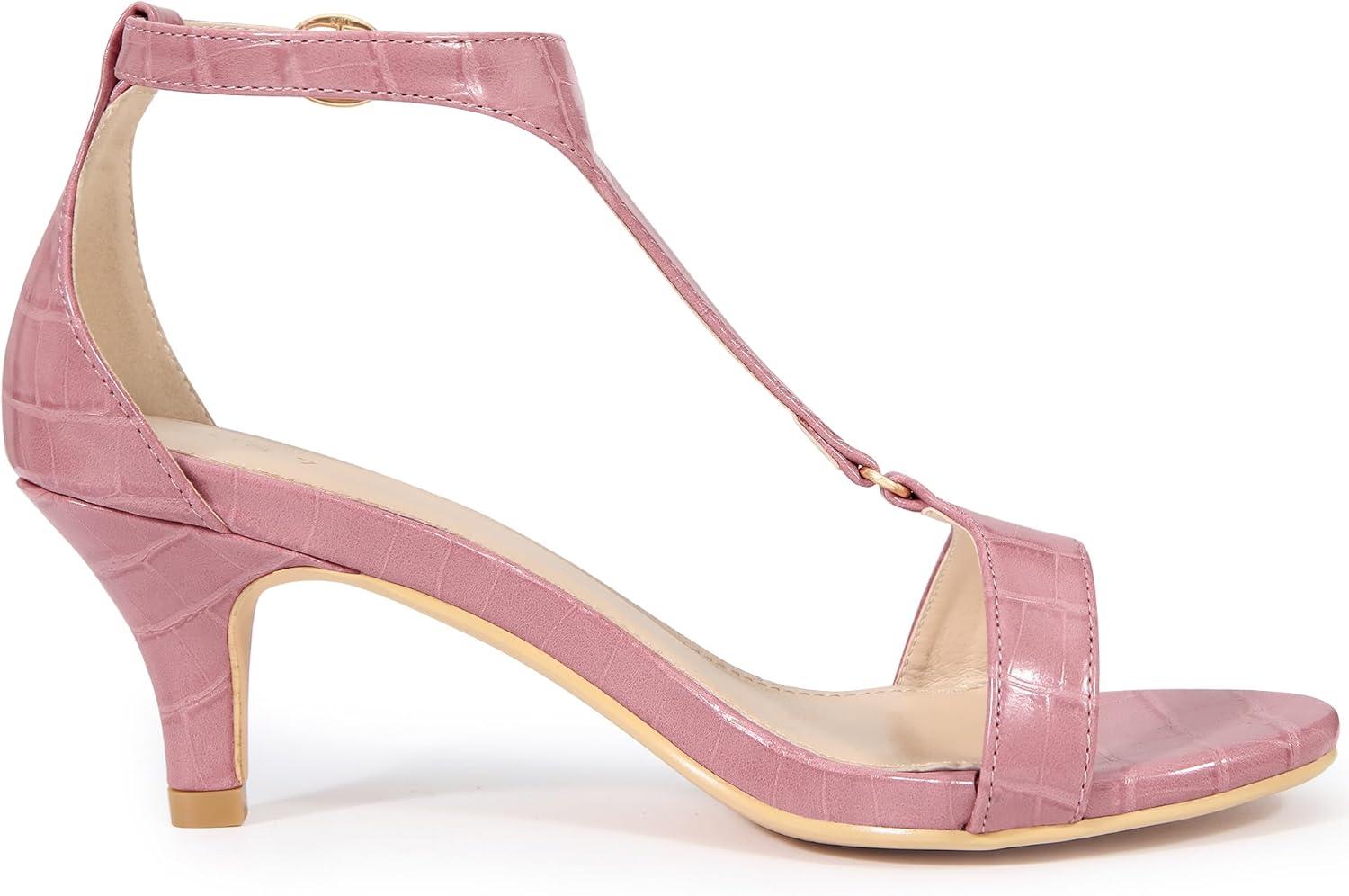 imageAllegra K Womens t Strap Embossed Kitten Heel SandalsPink