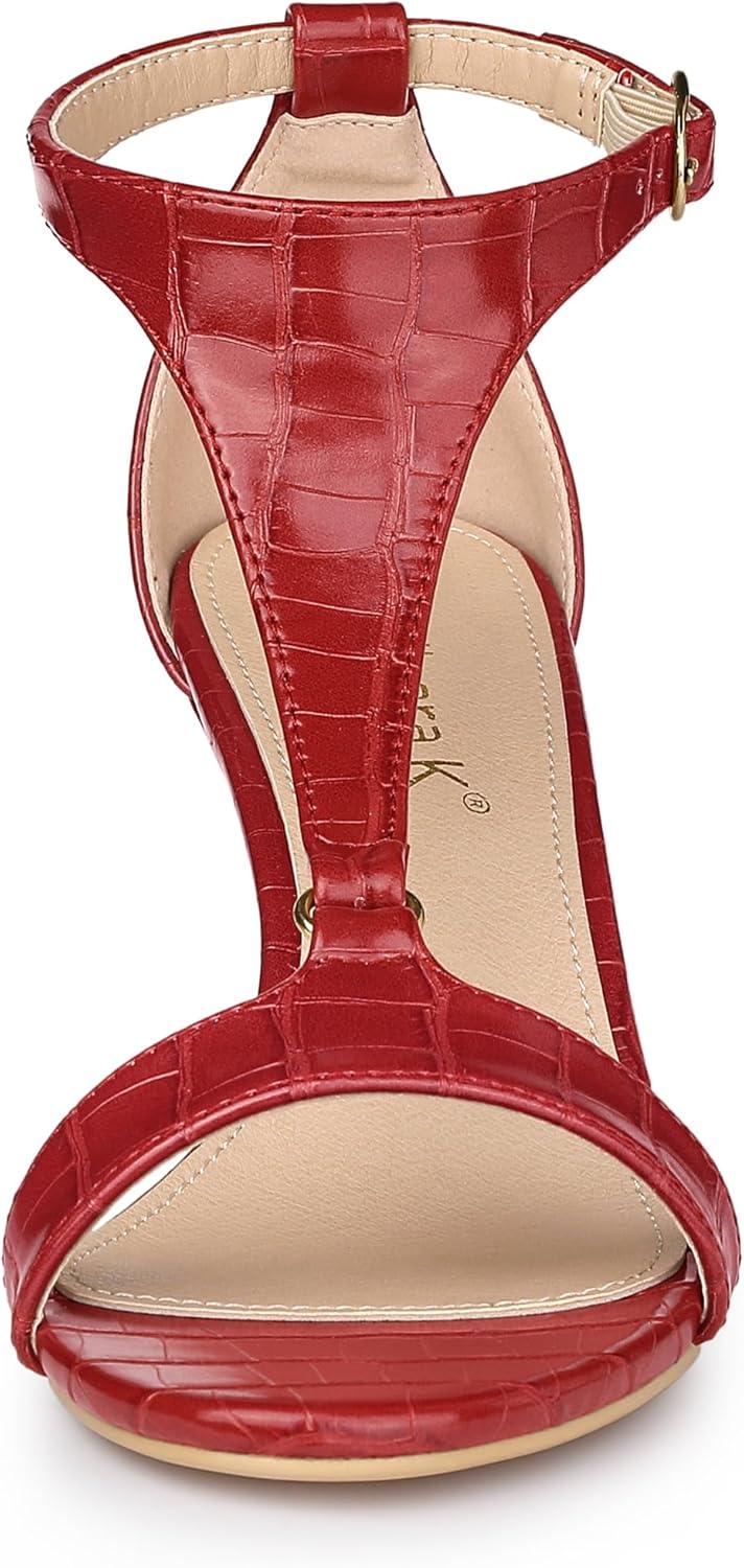 imageAllegra K Womens t Strap Embossed Kitten Heel SandalsRed