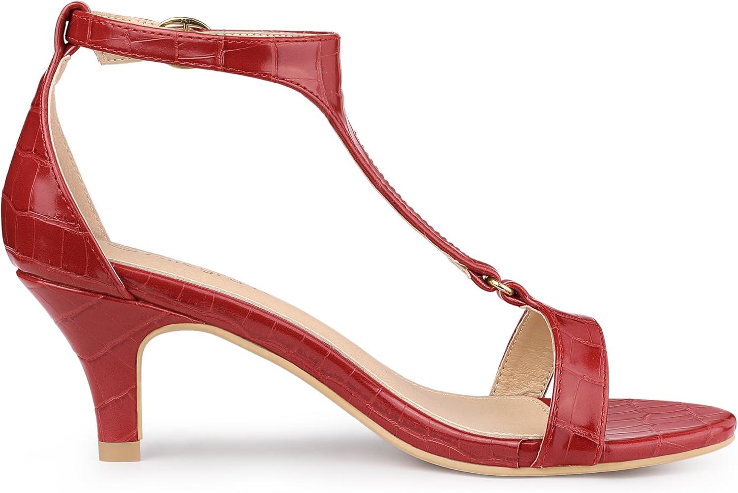 imageAllegra K Womens t Strap Embossed Kitten Heel SandalsRed
