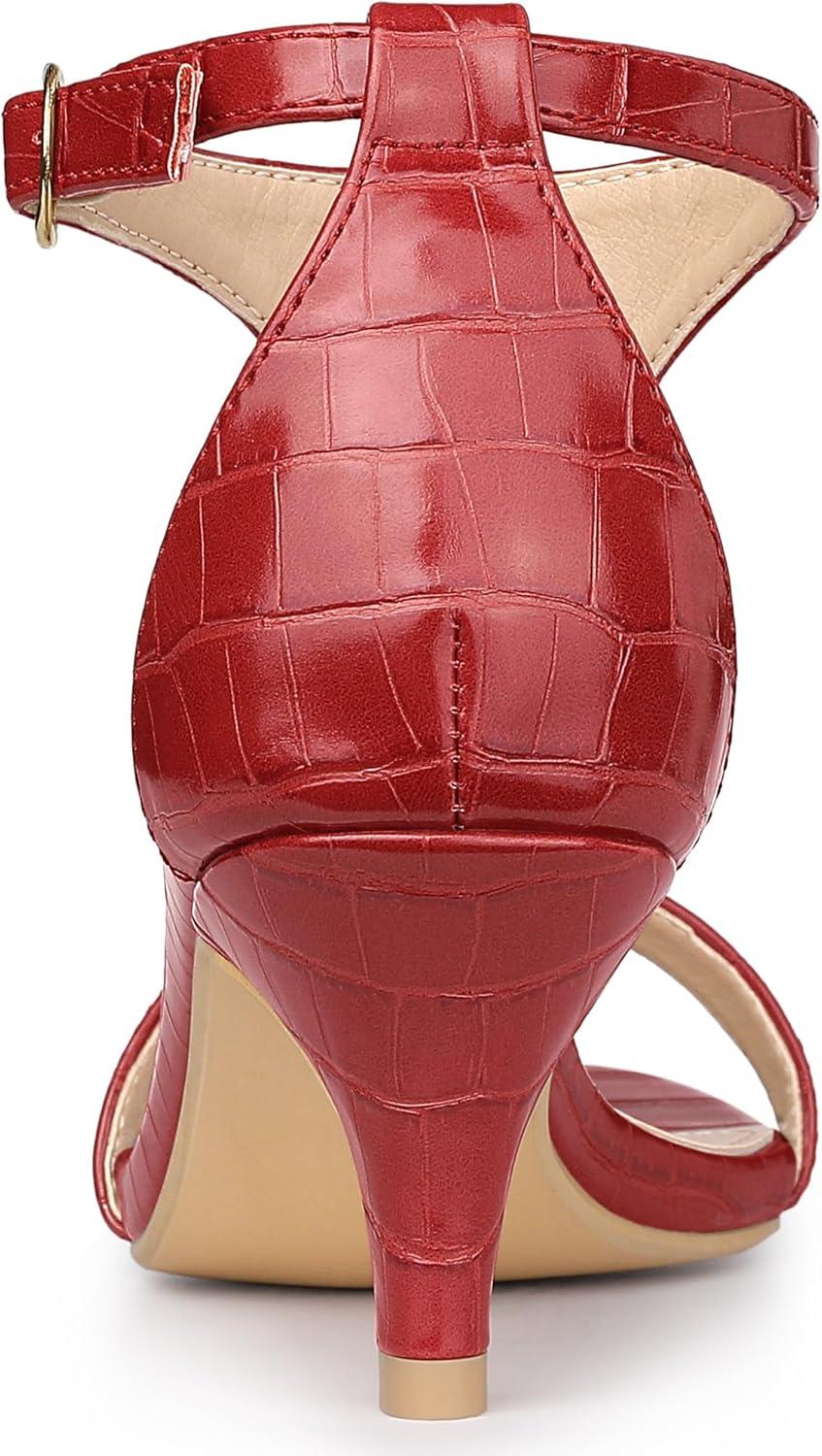 imageAllegra K Womens t Strap Embossed Kitten Heel SandalsRed