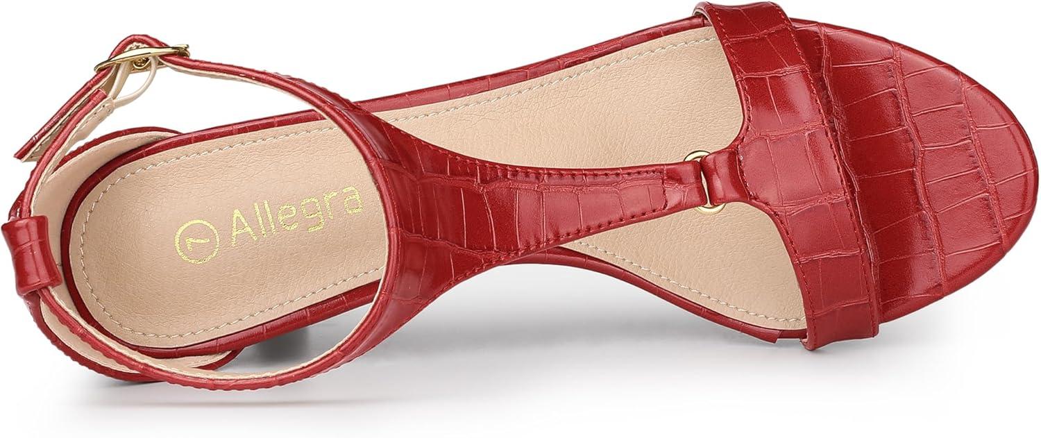 imageAllegra K Womens t Strap Embossed Kitten Heel SandalsRed