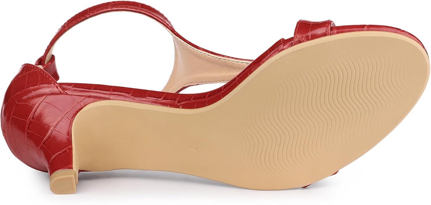 imageAllegra K Womens t Strap Embossed Kitten Heel SandalsRed