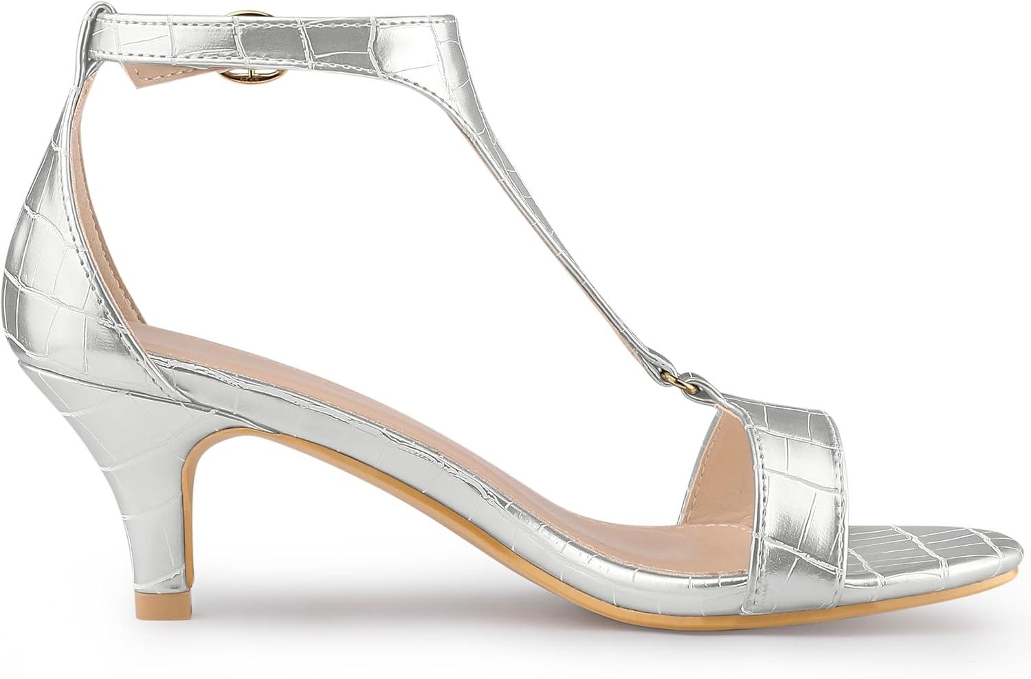 imageAllegra K Womens t Strap Embossed Kitten Heel SandalsSilver
