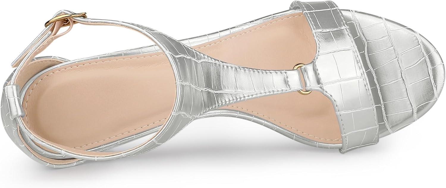 imageAllegra K Womens t Strap Embossed Kitten Heel SandalsSilver