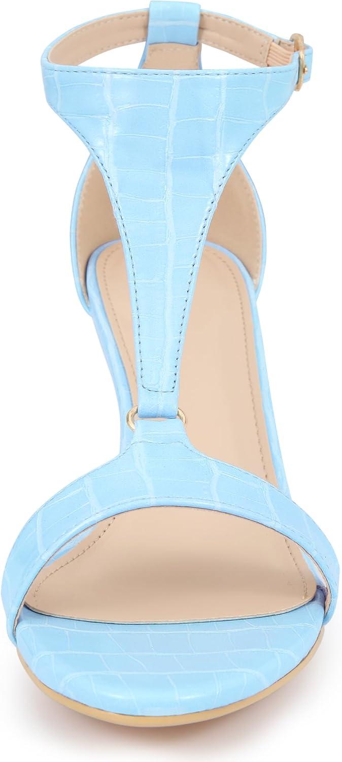 imageAllegra K Womens t Strap Embossed Kitten Heel SandalsSky Blue