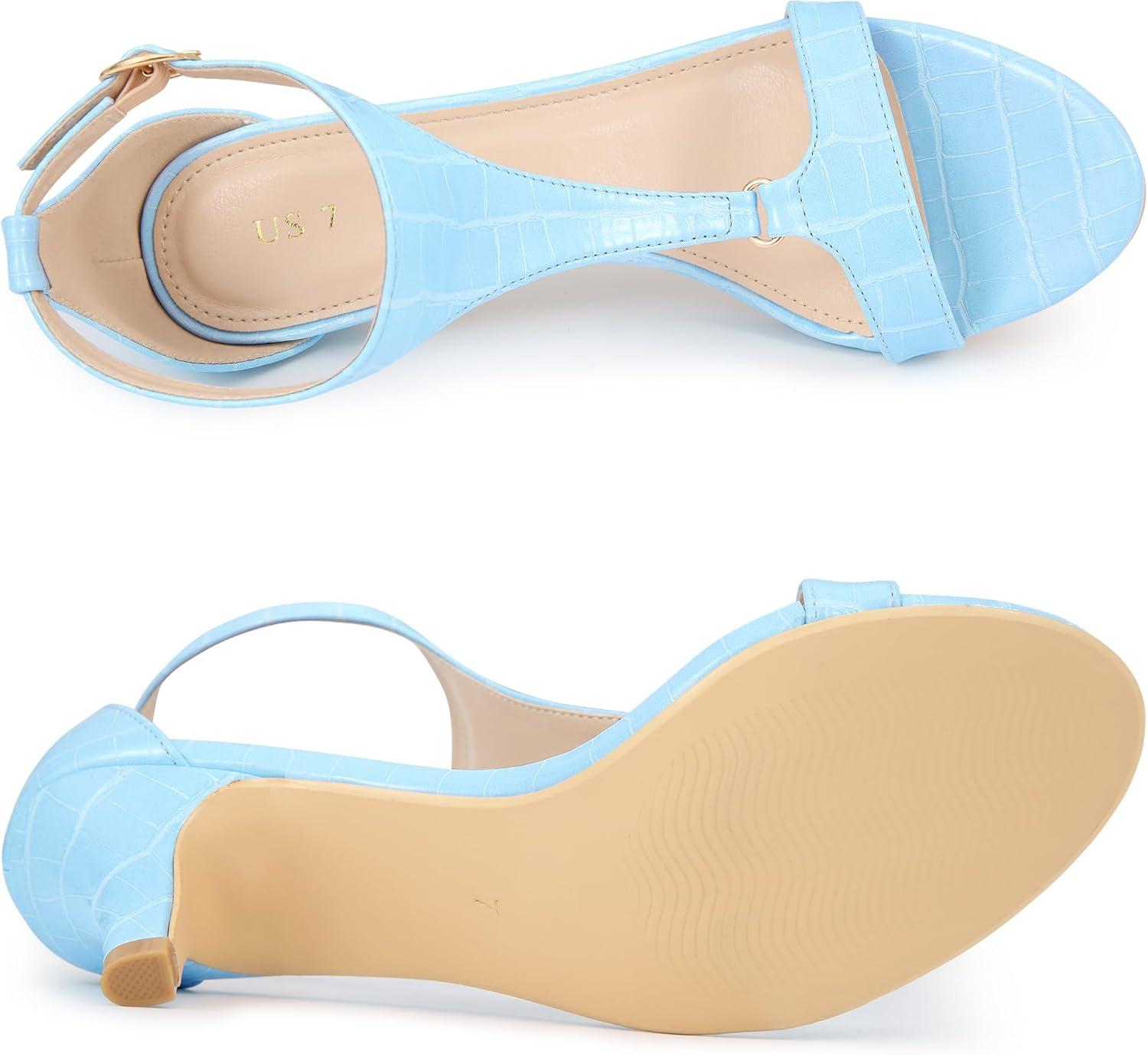 imageAllegra K Womens t Strap Embossed Kitten Heel SandalsSky Blue