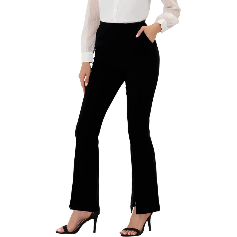 imageAllegra K Elegant Work Office Business Pants for Womens Solid High Waist Split Hem Flare Leg Long Pant