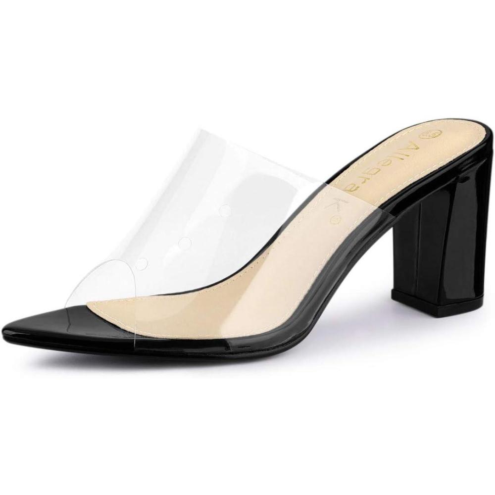 imageAllegra K Womens Clear Chunky Heel Slides Sandals MulesBlack