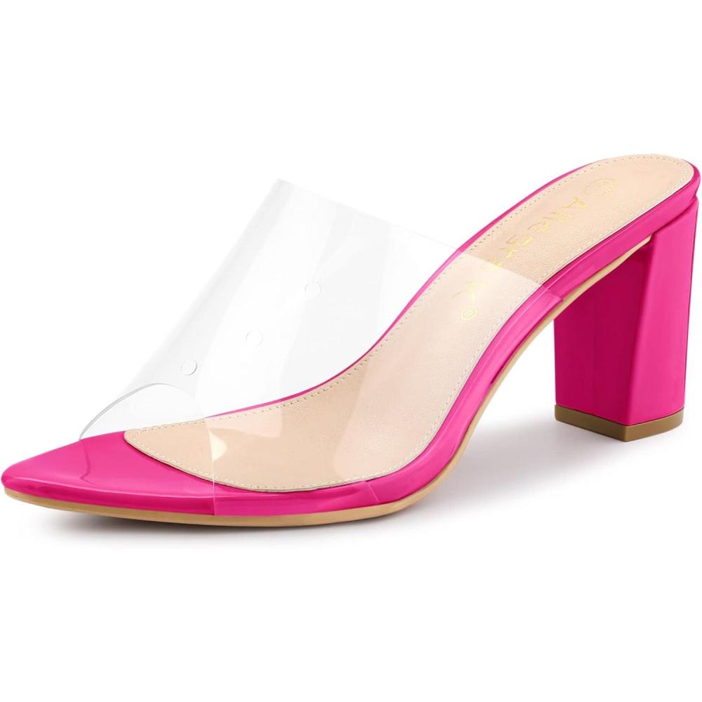 imageAllegra K Womens Clear Chunky Heel Slides Sandals MulesHot Pink