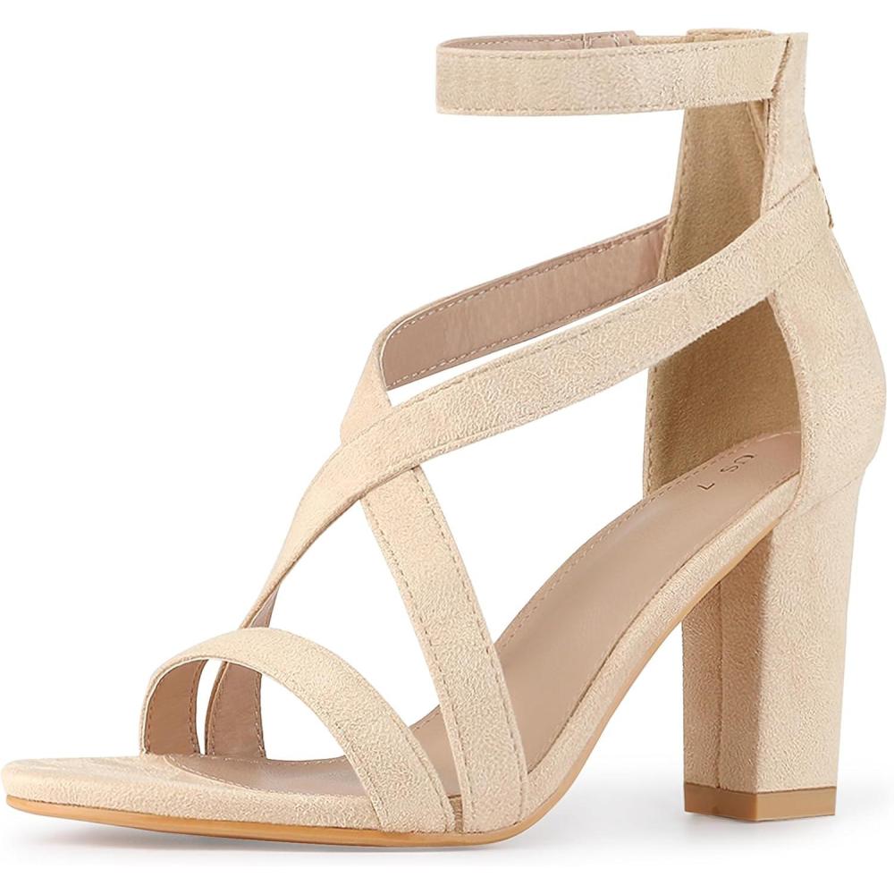 imageAllegra K Womens Crisscross Ankle Strap Chunky Heel SandalsBeige