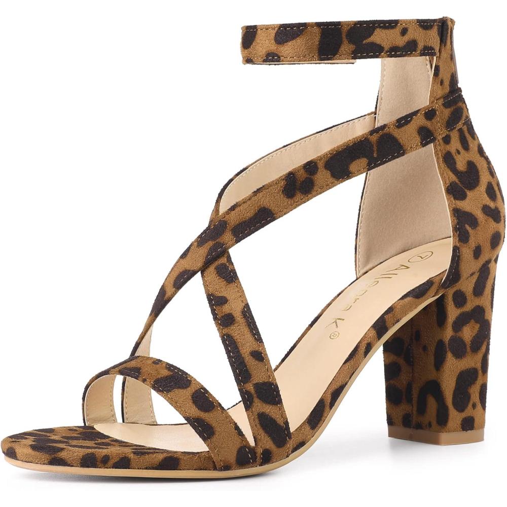 imageAllegra K Womens Crisscross Ankle Strap Chunky Heel SandalsLeopard