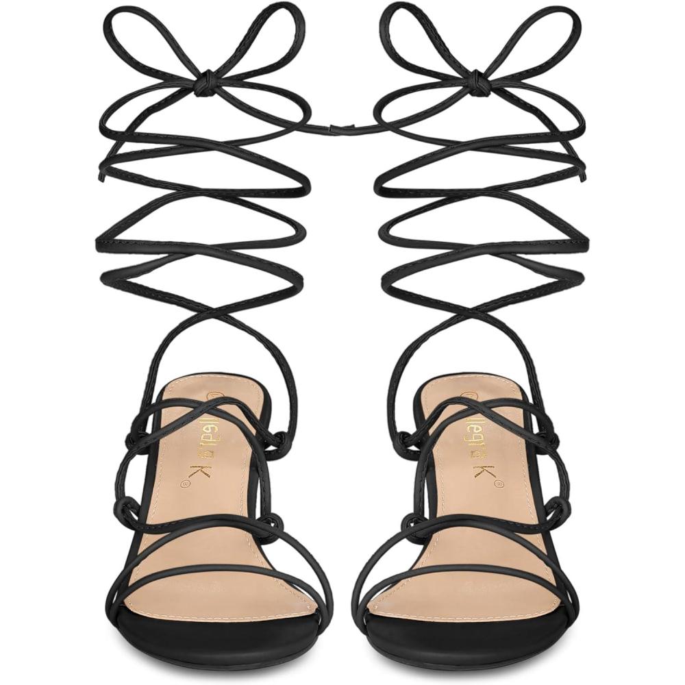 imageAllegra K Womens Lace Up Open Toe Strappy Stiletto Heels SandalsBlack