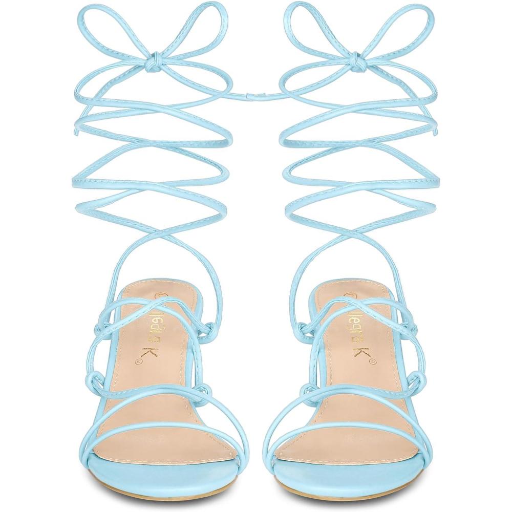 imageAllegra K Womens Lace Up Open Toe Strappy Stiletto Heels SandalsLight Blue
