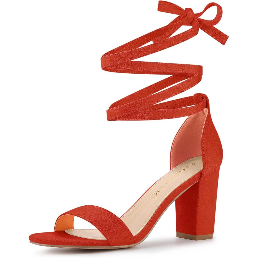 imageAllegra K Womens Lace Up and Ankle Strap Chunky Heel SandalsDark Orange