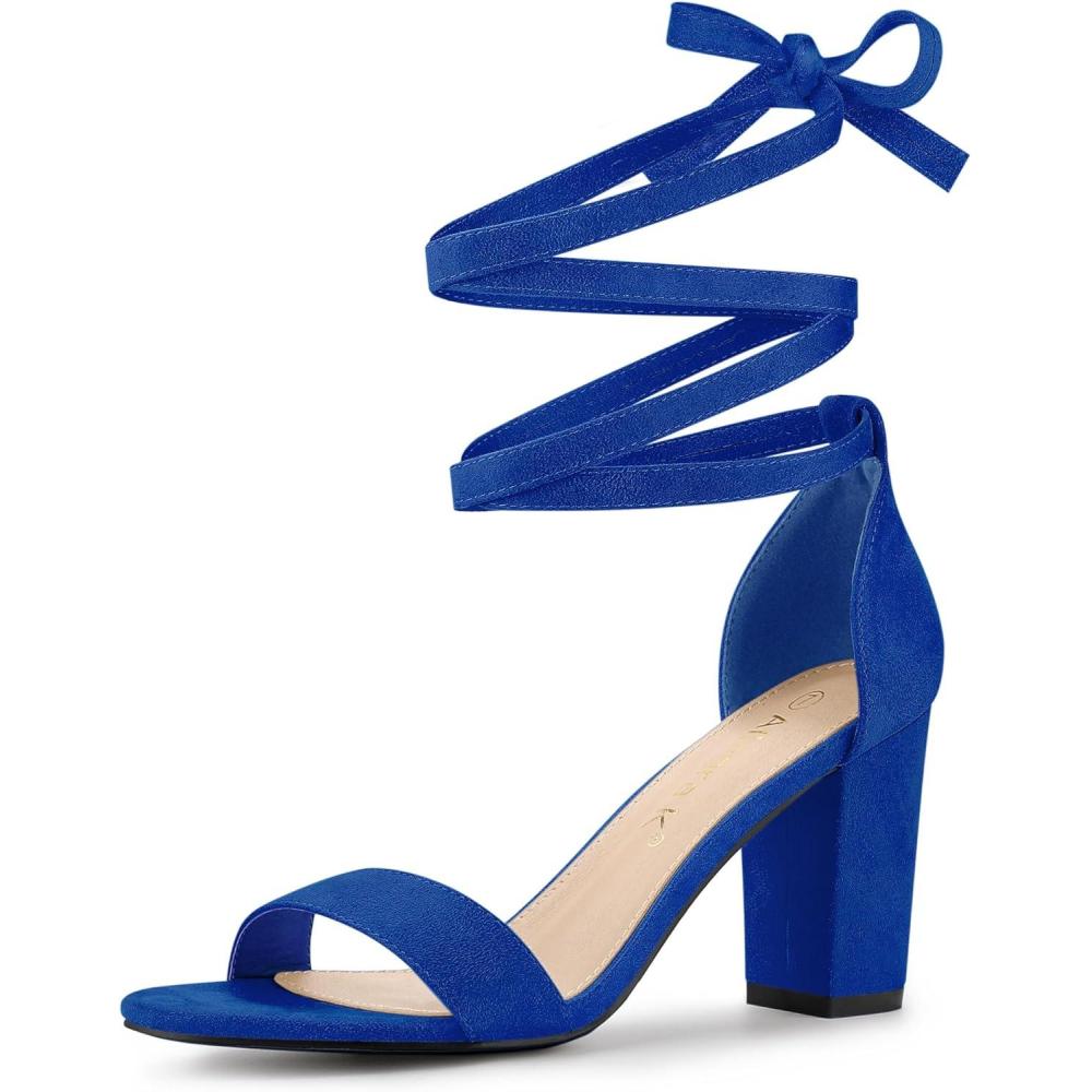 imageAllegra K Womens Lace Up and Ankle Strap Chunky Heel SandalsDeep Blue