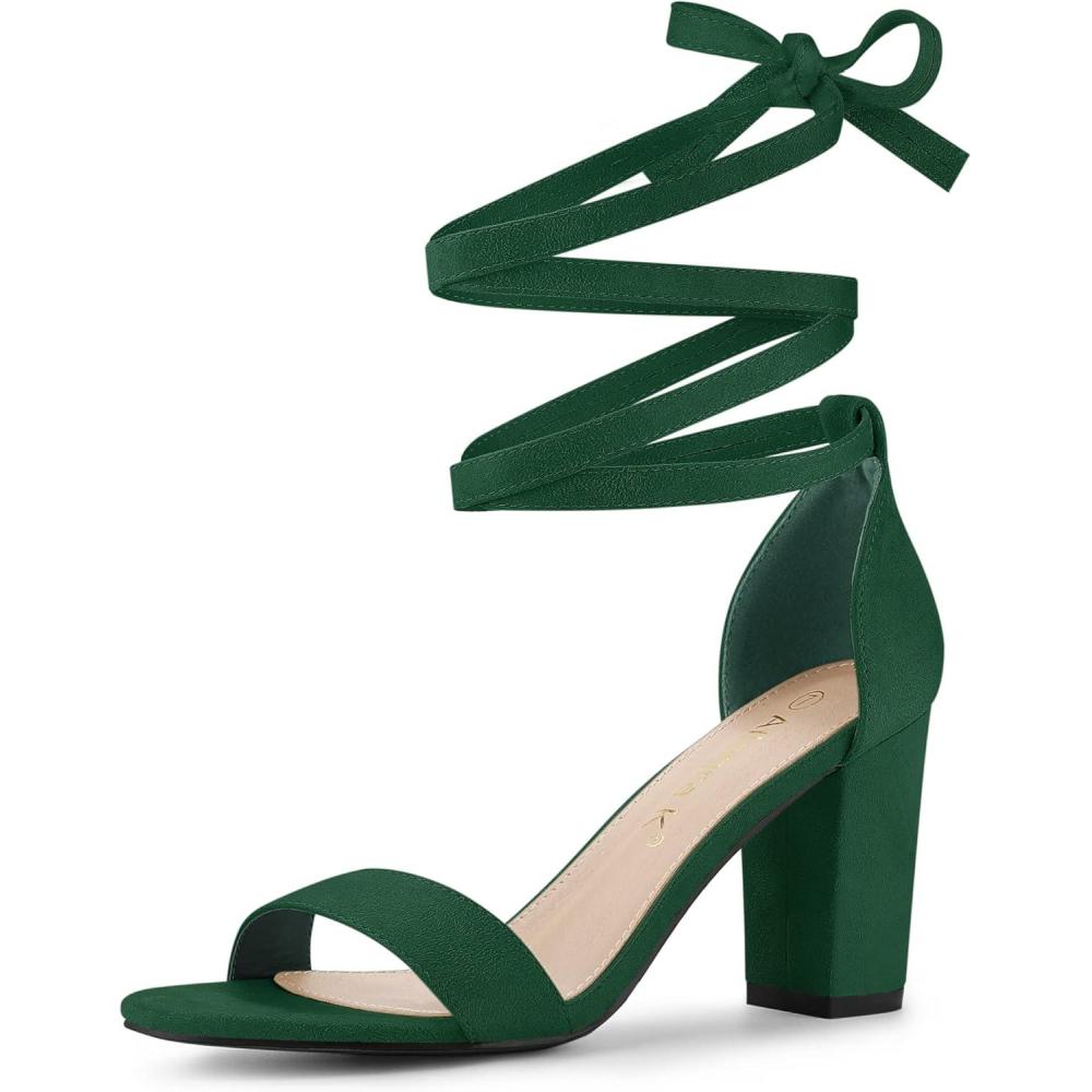 imageAllegra K Womens Lace Up and Ankle Strap Chunky Heel SandalsGreen