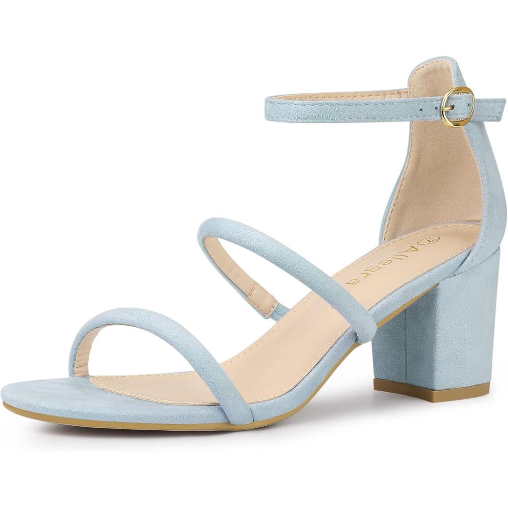 imageAllegra K Womens Open Toe Ankle Strap Chunky Heels SandalsSky Blue