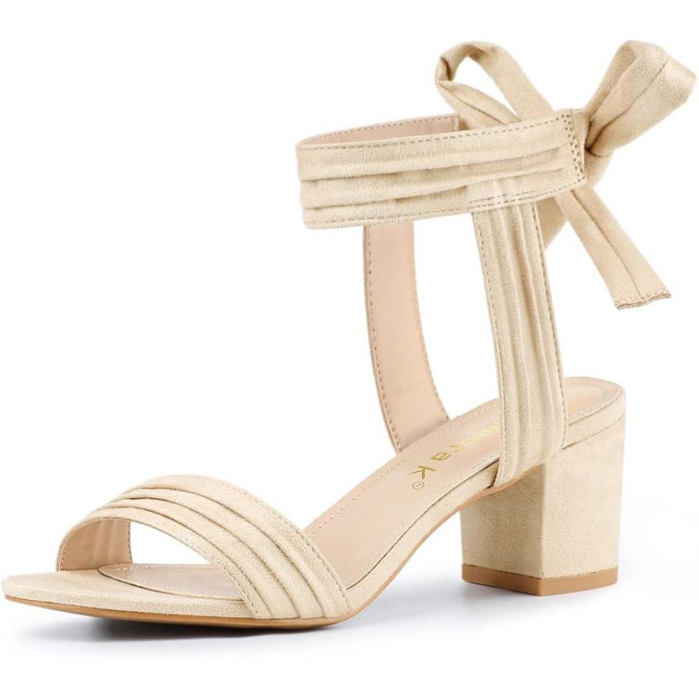 imageAllegra K Womens Open Toe Ankle Tie Back Block Heels SandalsBeige