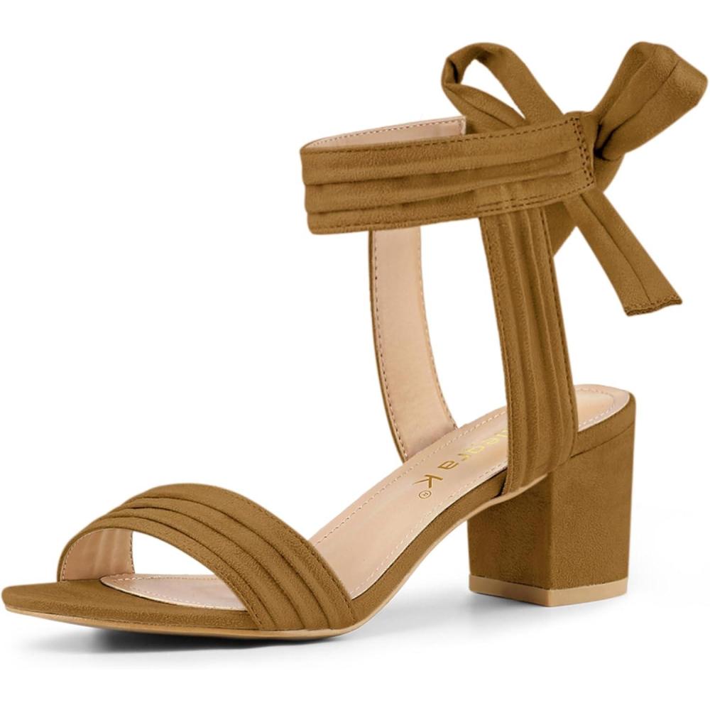 imageAllegra K Womens Open Toe Ankle Tie Back Block Heels SandalsBrown