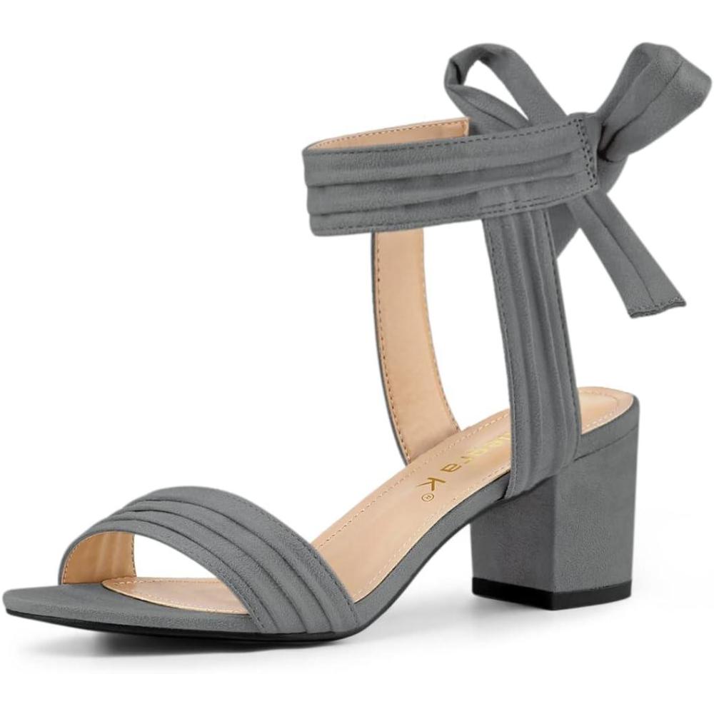 imageAllegra K Womens Open Toe Ankle Tie Back Block Heels SandalsGrey
