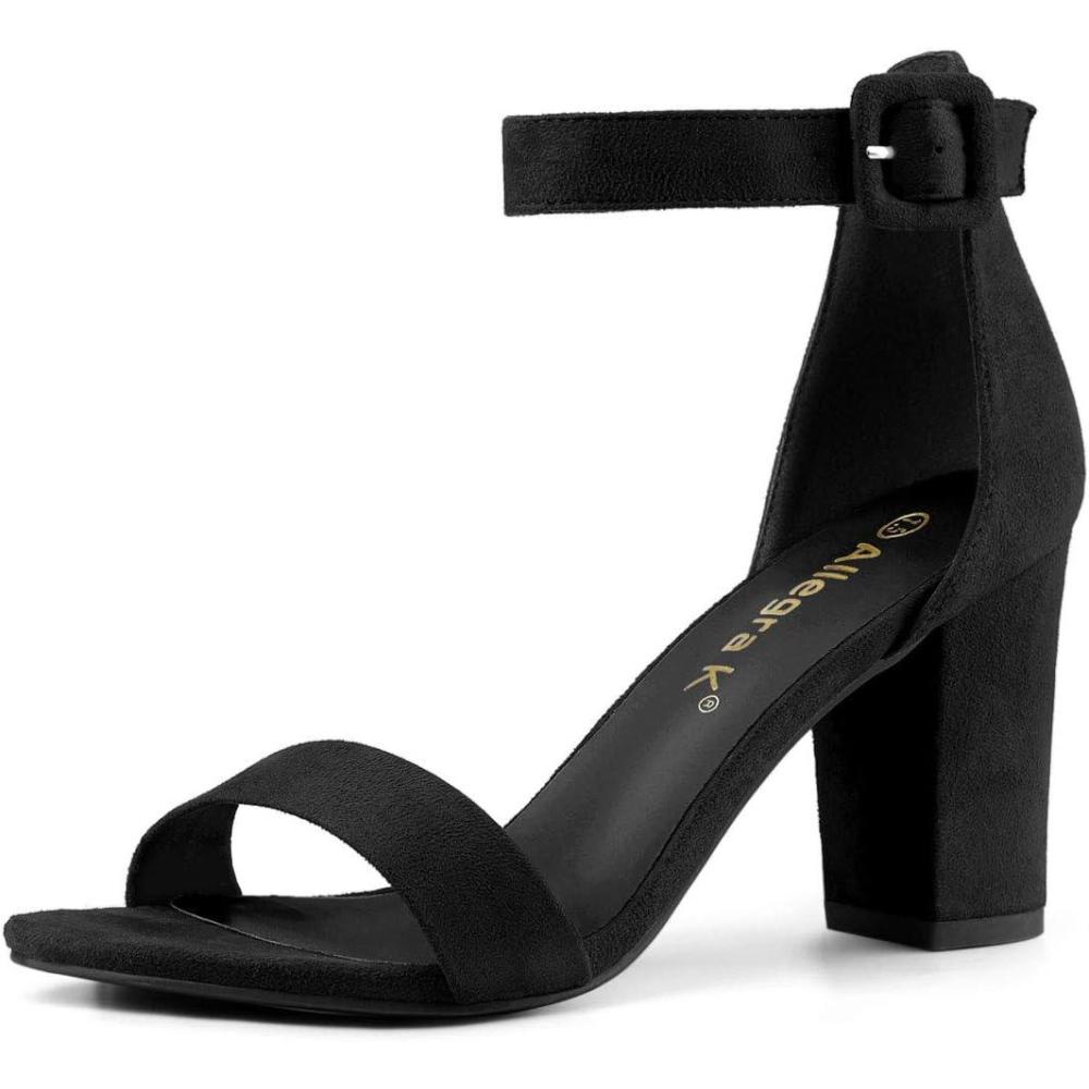 imageAllegra K Womens Open Toe High Chunky Heel Buckle Ankle Strap SandalsBlack