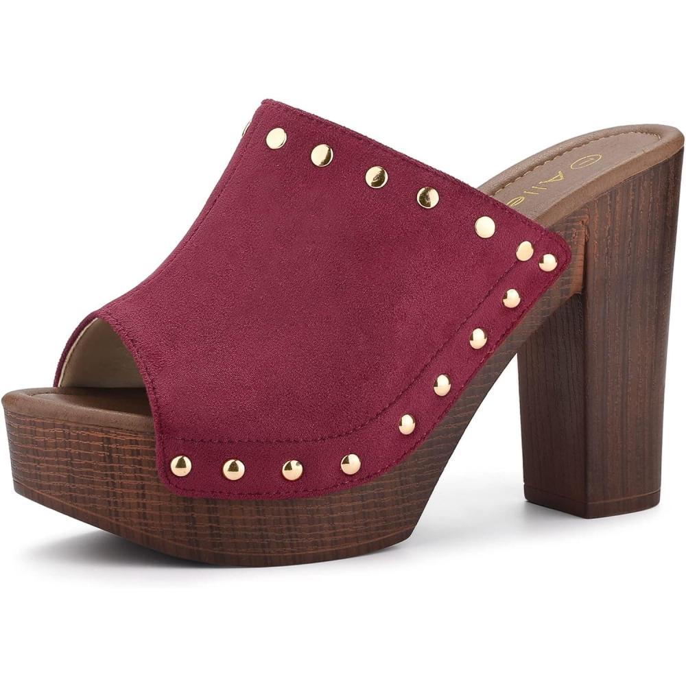imageAllegra K Womens Open Toe Platform Block Heel Slides SandalsBurgundy