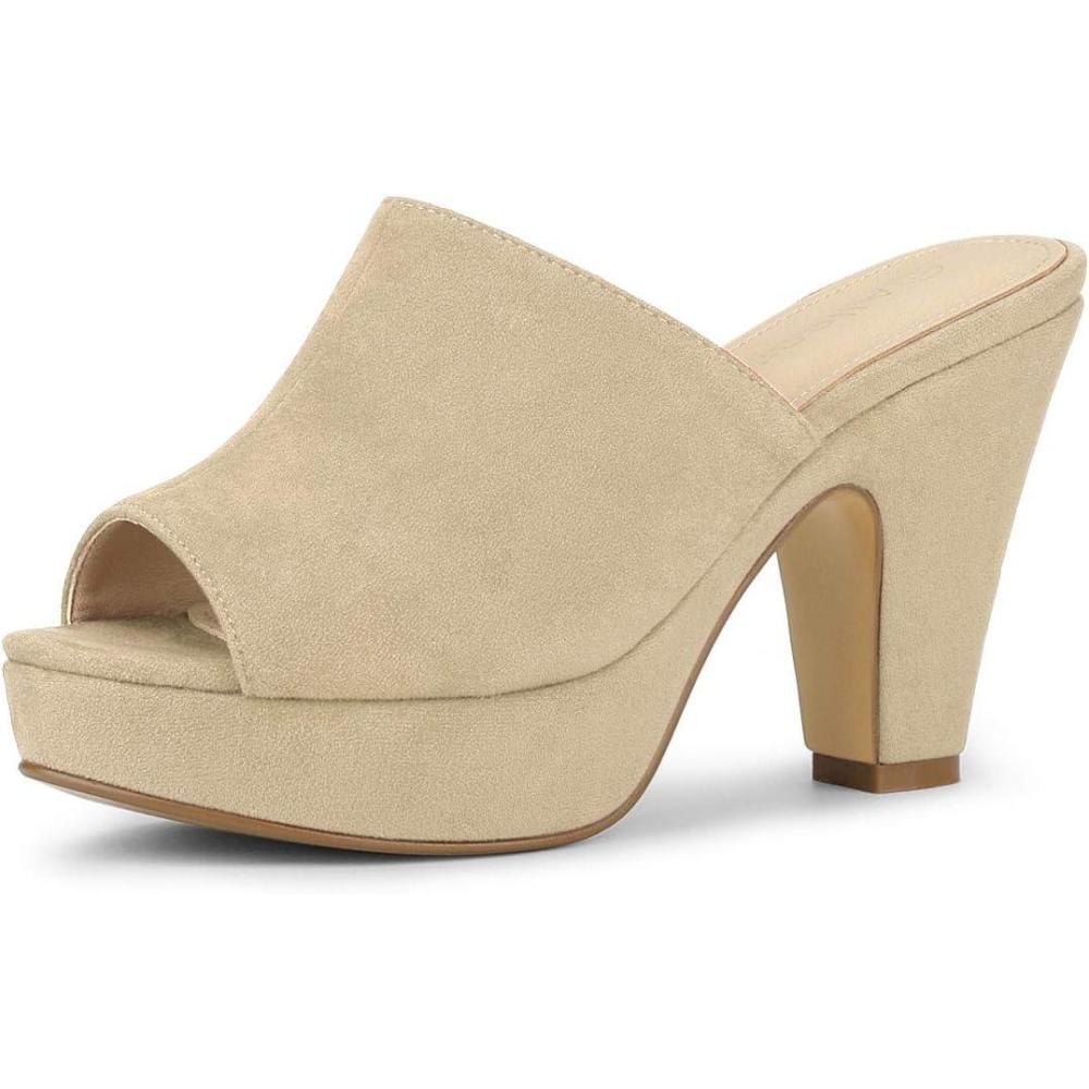 imageAllegra K Womens Open Toe Platform Chunky Heel Slides SandalsBeige