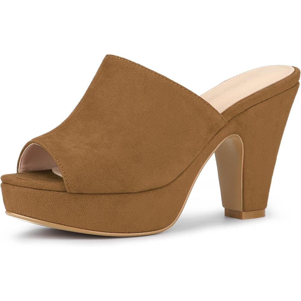 imageAllegra K Womens Open Toe Platform Chunky Heel Slides SandalsBrown