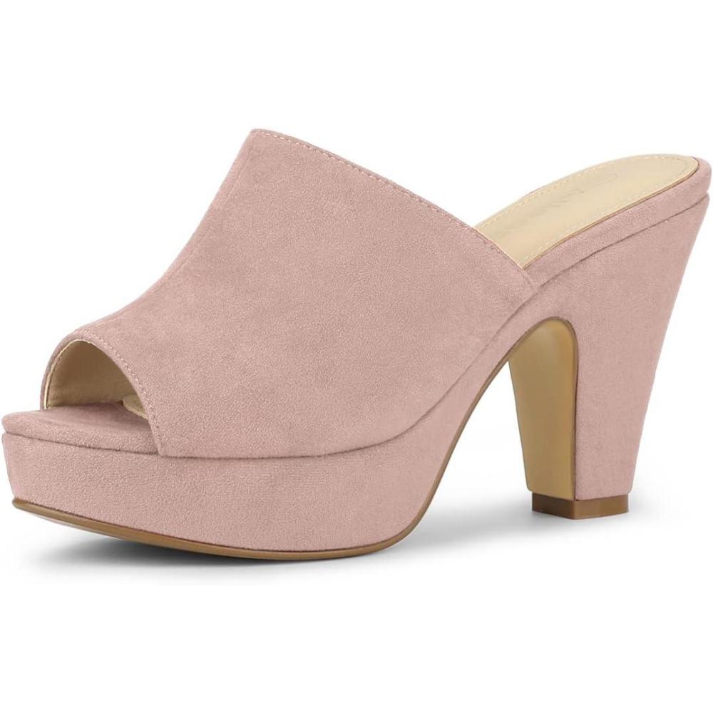 imageAllegra K Womens Open Toe Platform Chunky Heel Slides SandalsDust Pink