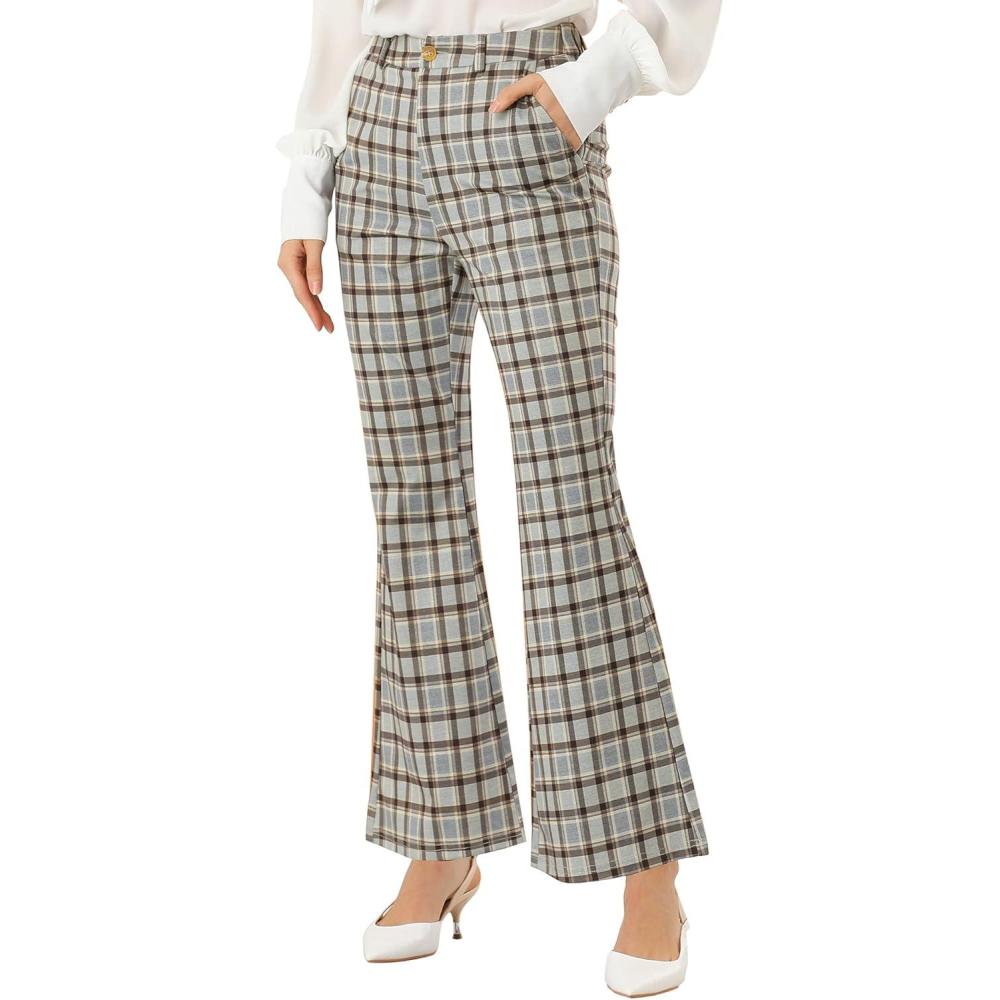 imageAllegra K Womens Plaid Pants Elastic Waist Bussiness Casual Work Office Long Trousers