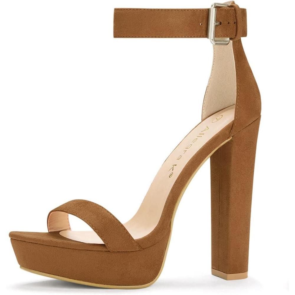 imageAllegra K Womens Platform High Heel Ankle Strap Chunky Heels SandalsBrown