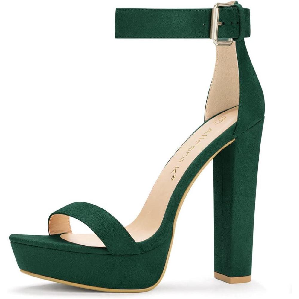 imageAllegra K Womens Platform High Heel Ankle Strap Chunky Heels SandalsDark Green