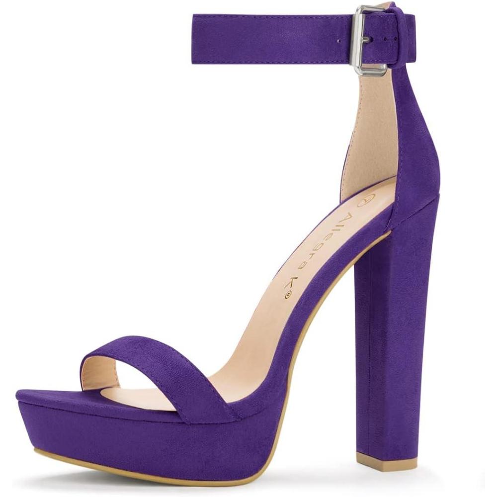 imageAllegra K Womens Platform High Heel Ankle Strap Chunky Heels SandalsPurple