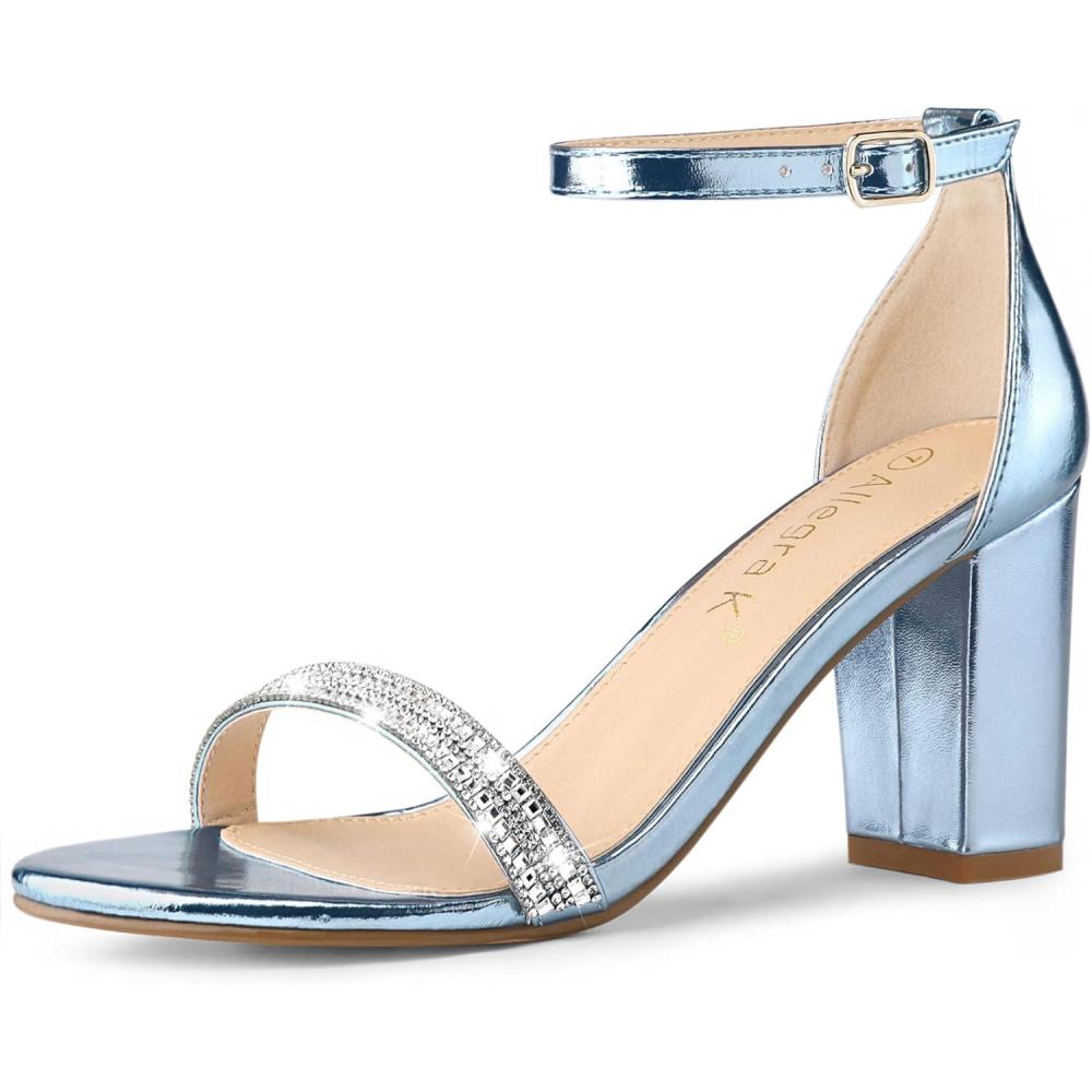 imageAllegra K Womens Rhinestone Ankle Strap Chunky Heels SandalsBlue